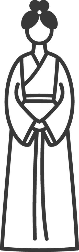 A black and white drawing of a woman in a traditional dress vector