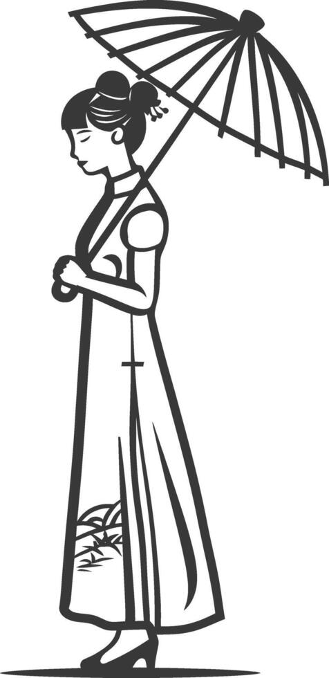 A woman in a traditional dress holding an umbrella vector