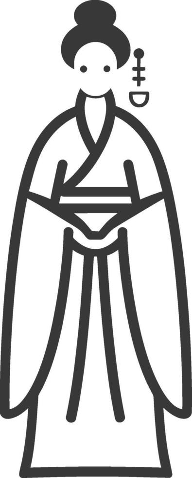 A black and white illustration of a man in a kimono vector