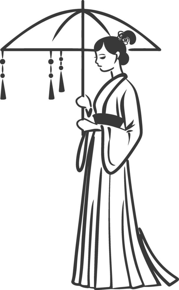 A woman in a kimono holding an umbrella vector