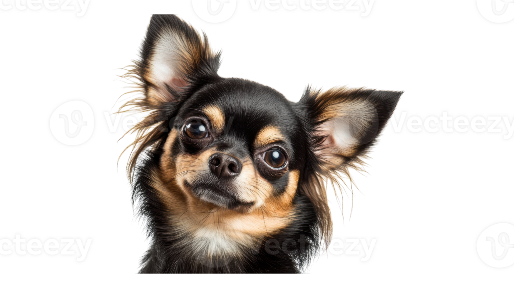 A chihuahua dog is looking up at the camera png