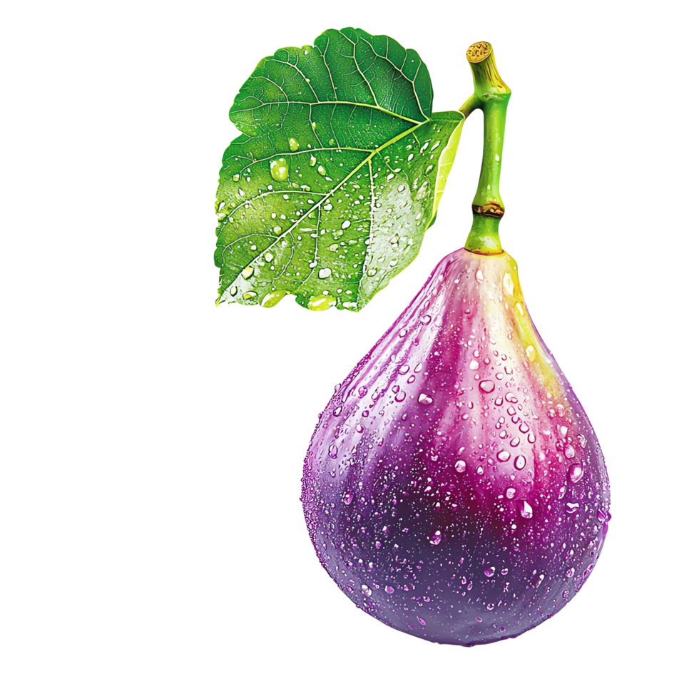 Freshly picked fig with dewy leaves a stunning close-up of nature's bounty against png