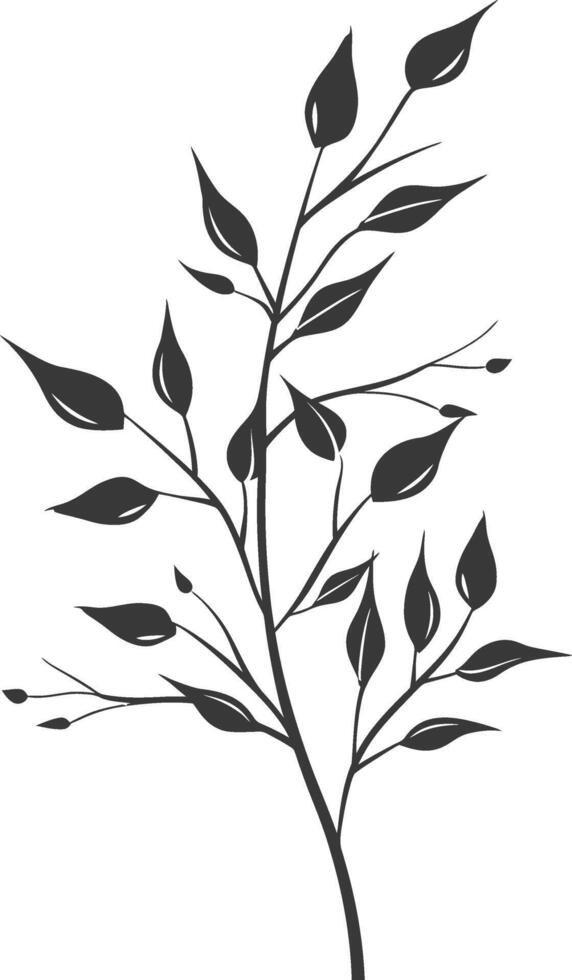 A black and white silhouette of a tree with leaves vector