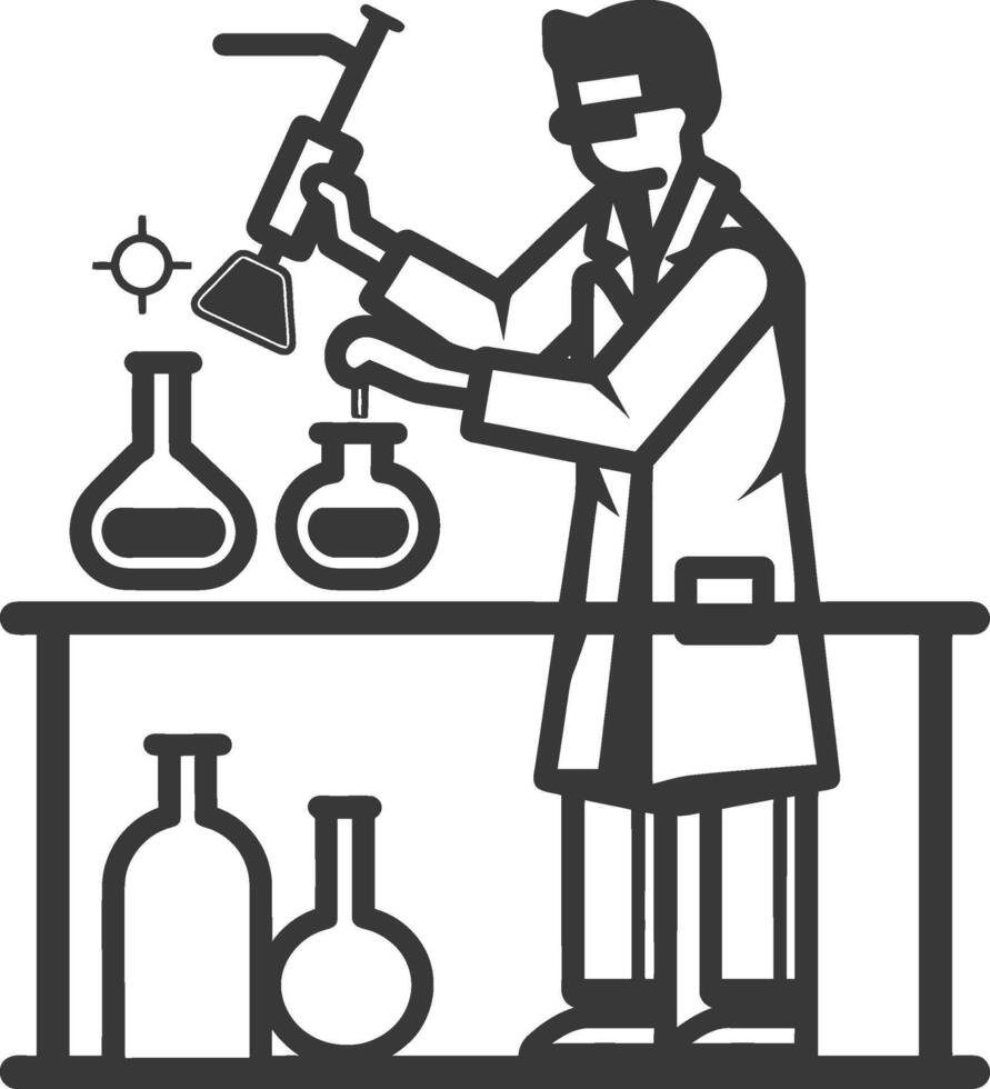 A man in a lab coat is working on a flask vector