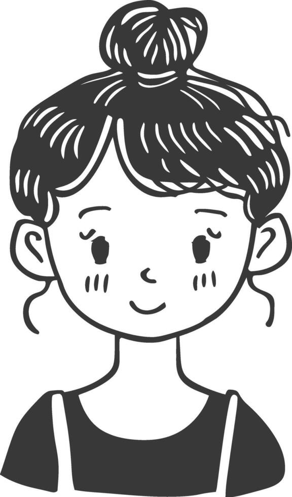 A black and white drawing of a girl with a bun in her hair vector