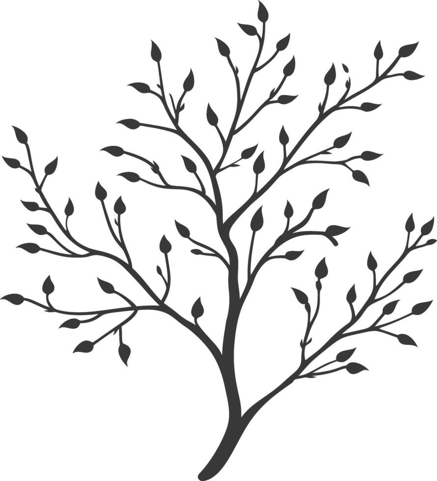 A black and white tree with leaves on it vector