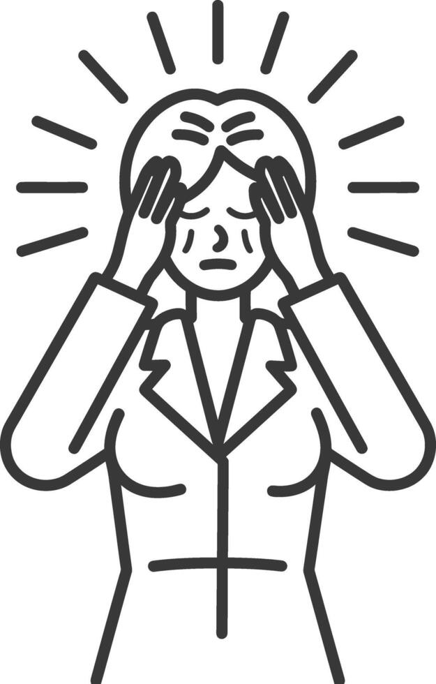 A woman with a headache and a hand on her head vector
