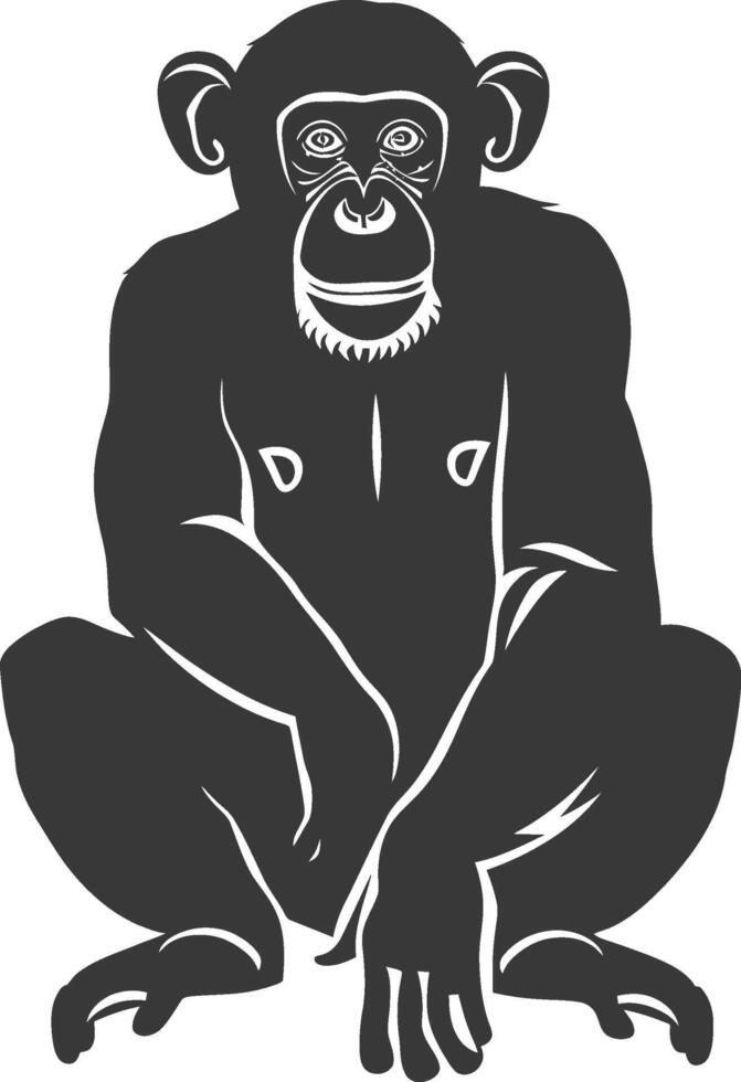 A black and white illustration of a monkey sitting vector