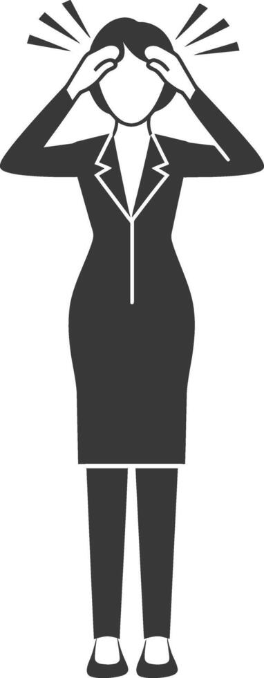 A woman in a business suit holding her head vector