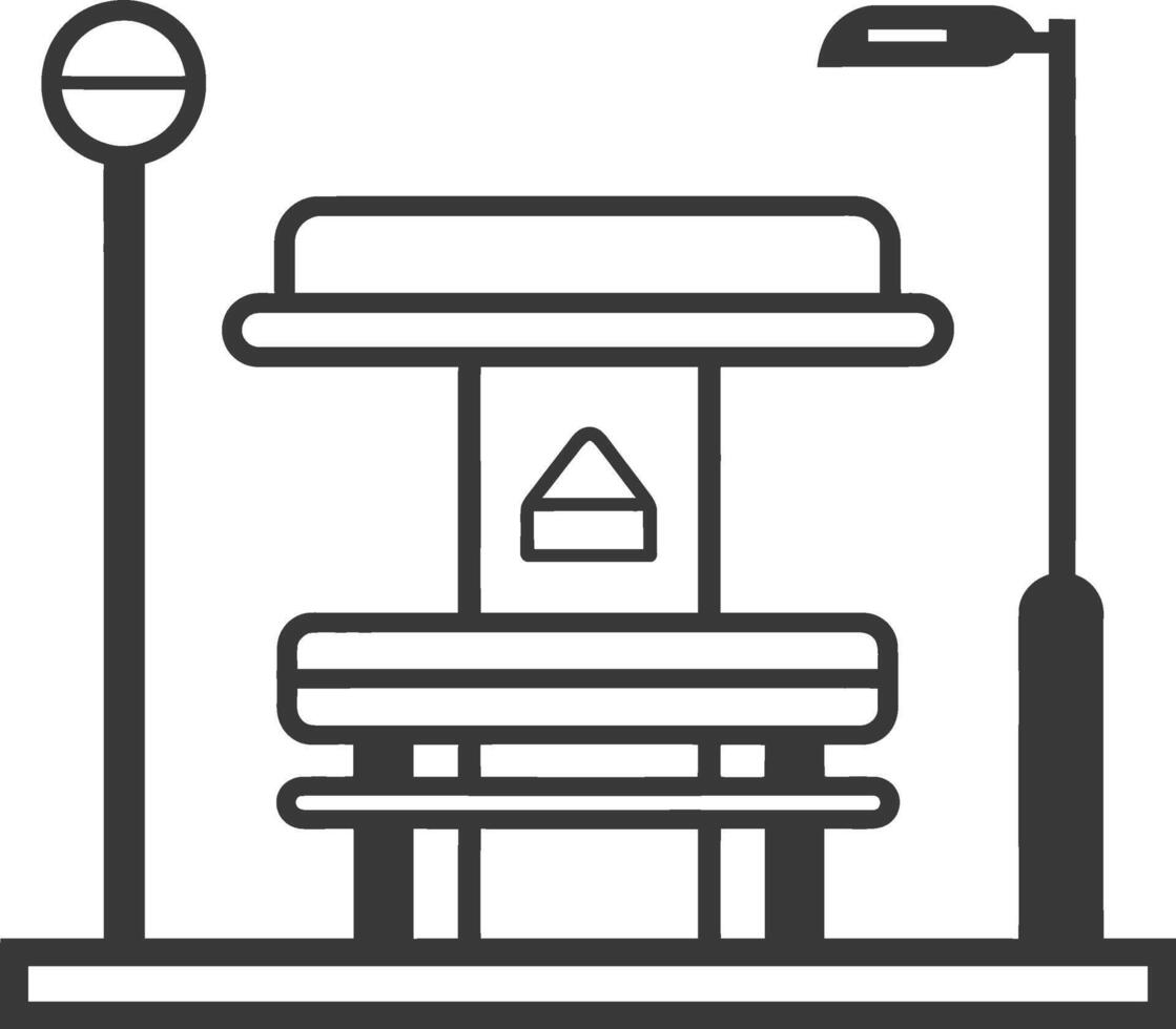 A black and white illustration of a bench and street lamp vector