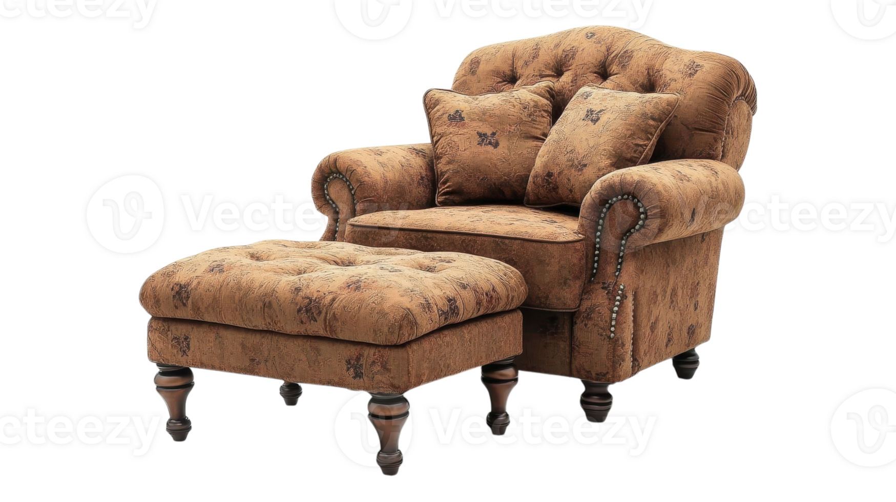 A brown chair and ottoman with a cushion png