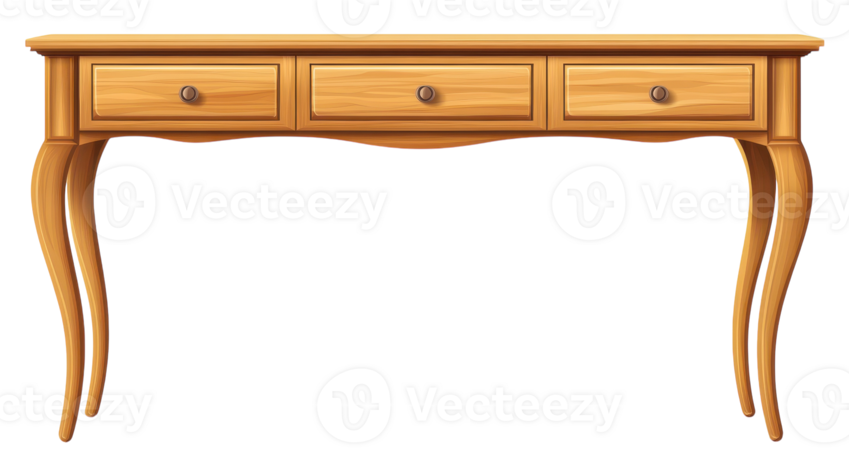 A wooden table with three drawers png