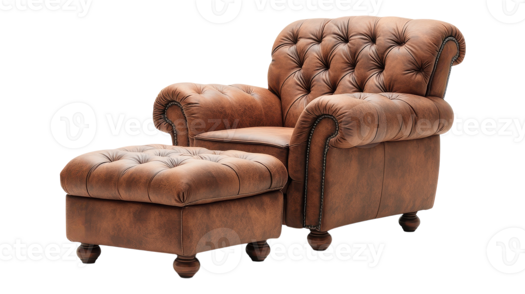 A brown leather chair and ottoman png