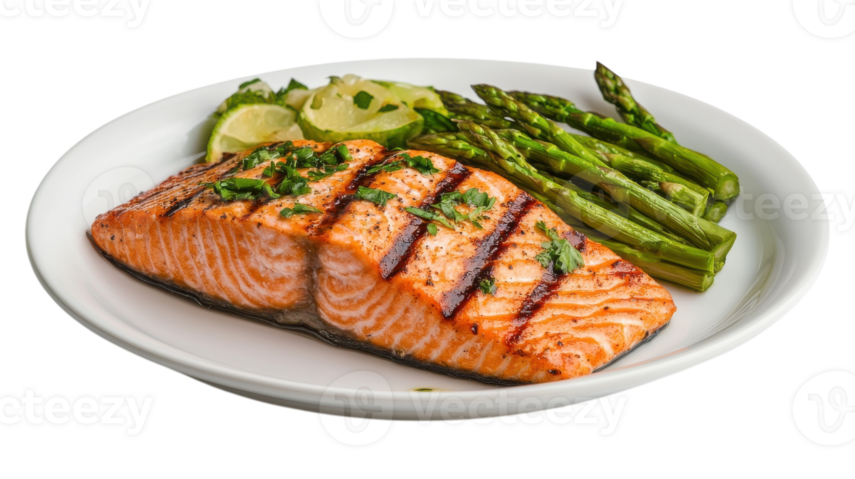 Grilled salmon with asparagus and lime png