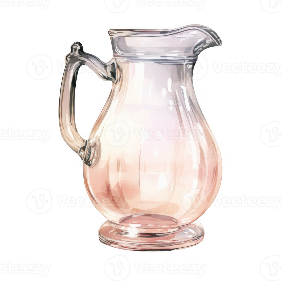 Elegant Glass Pitcher with a Curved Handle and Pink Hues png