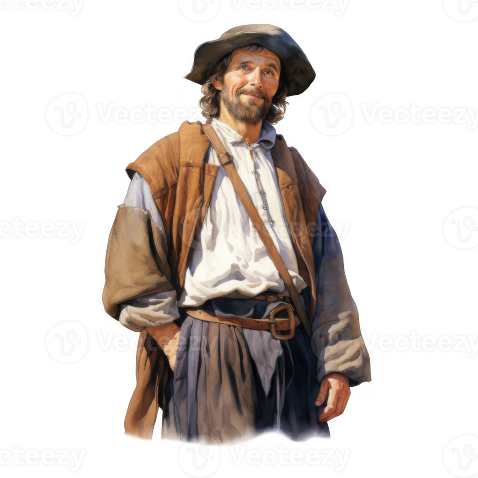 Portrait of a Smiling 17th-Century Man in Rustic Attire png