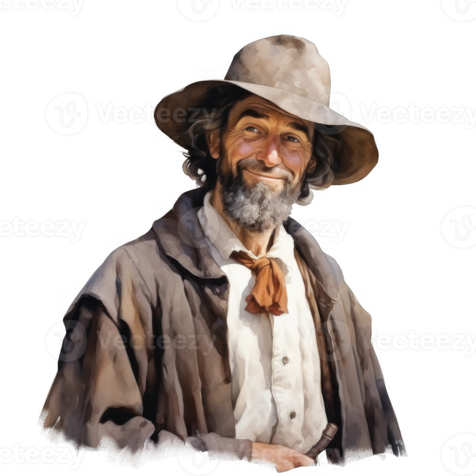 Portrait of a Smiling, Elderly Man in a Brown Hat and Coat png