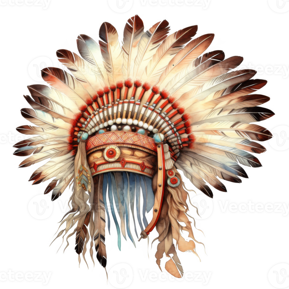 Ornate Native American Headdress with Vibrant Feathers and Beads png