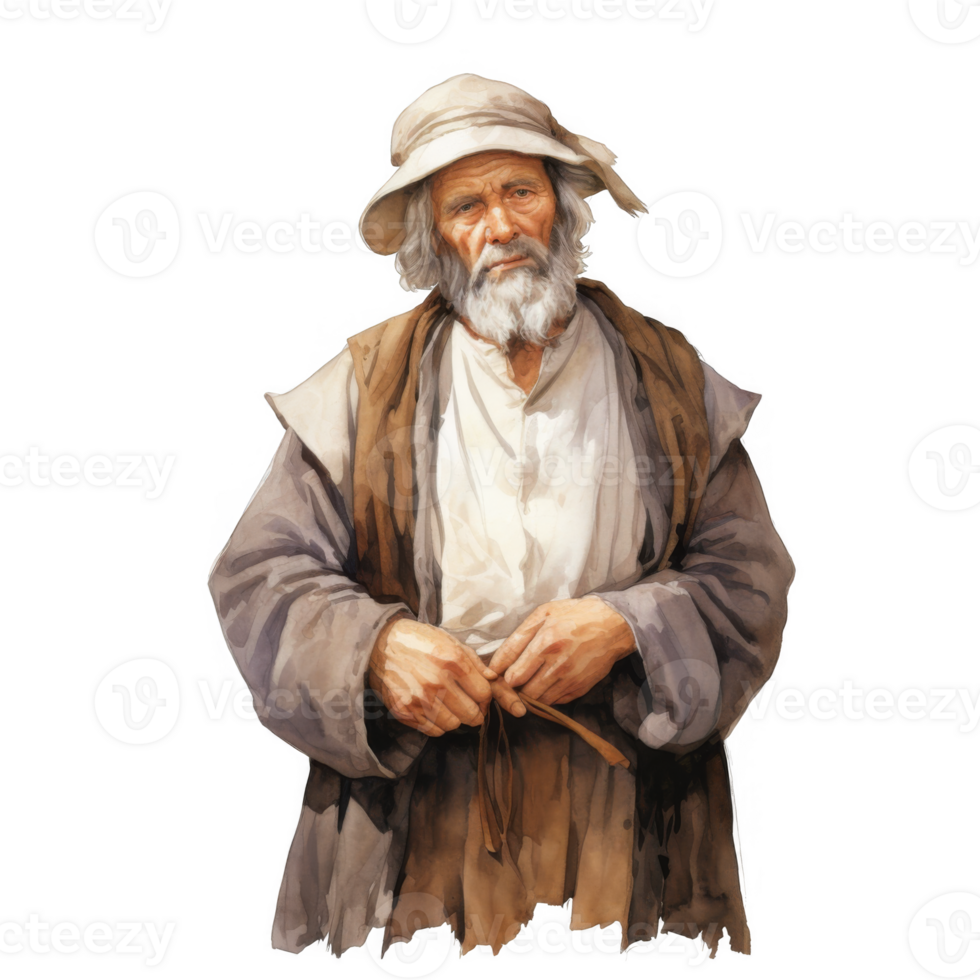 Weathered Elder in Simple Robes, Contemplative Gaze png
