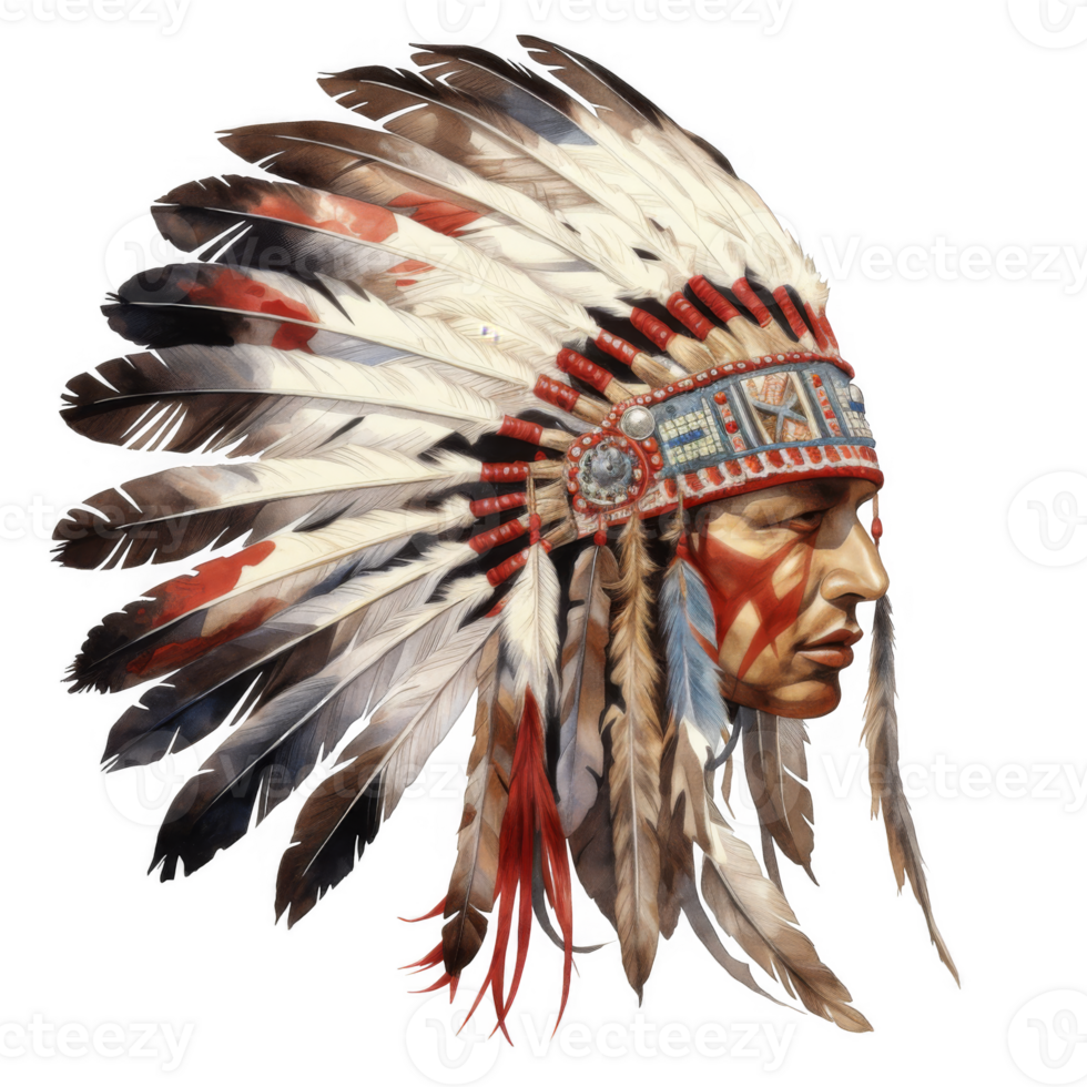 Ornate Native American Headdress with Vibrant Feathers and Beads png