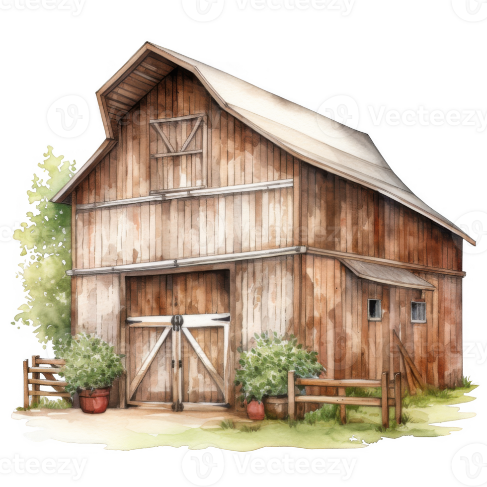 Rustic Wooden Barn with Gable Roof and Adjoining Adobe Structure png