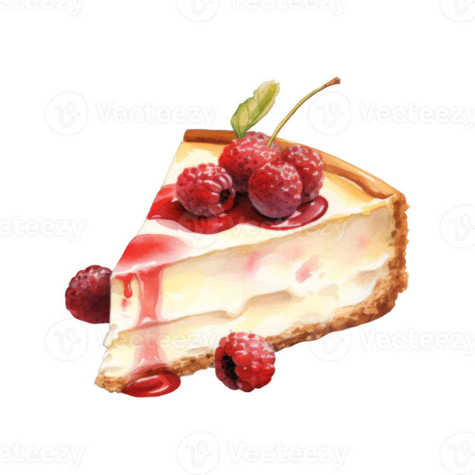 Watercolor Painting of a Raspberry Cheesecake Slice with Glaze png