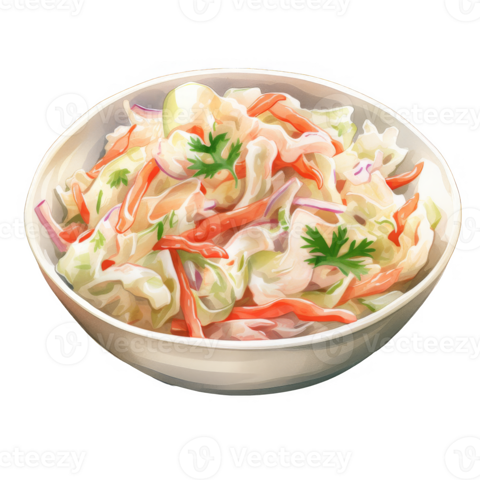 Creamy Coleslaw Salad in a White Bowl, Garnished with Cilantro png