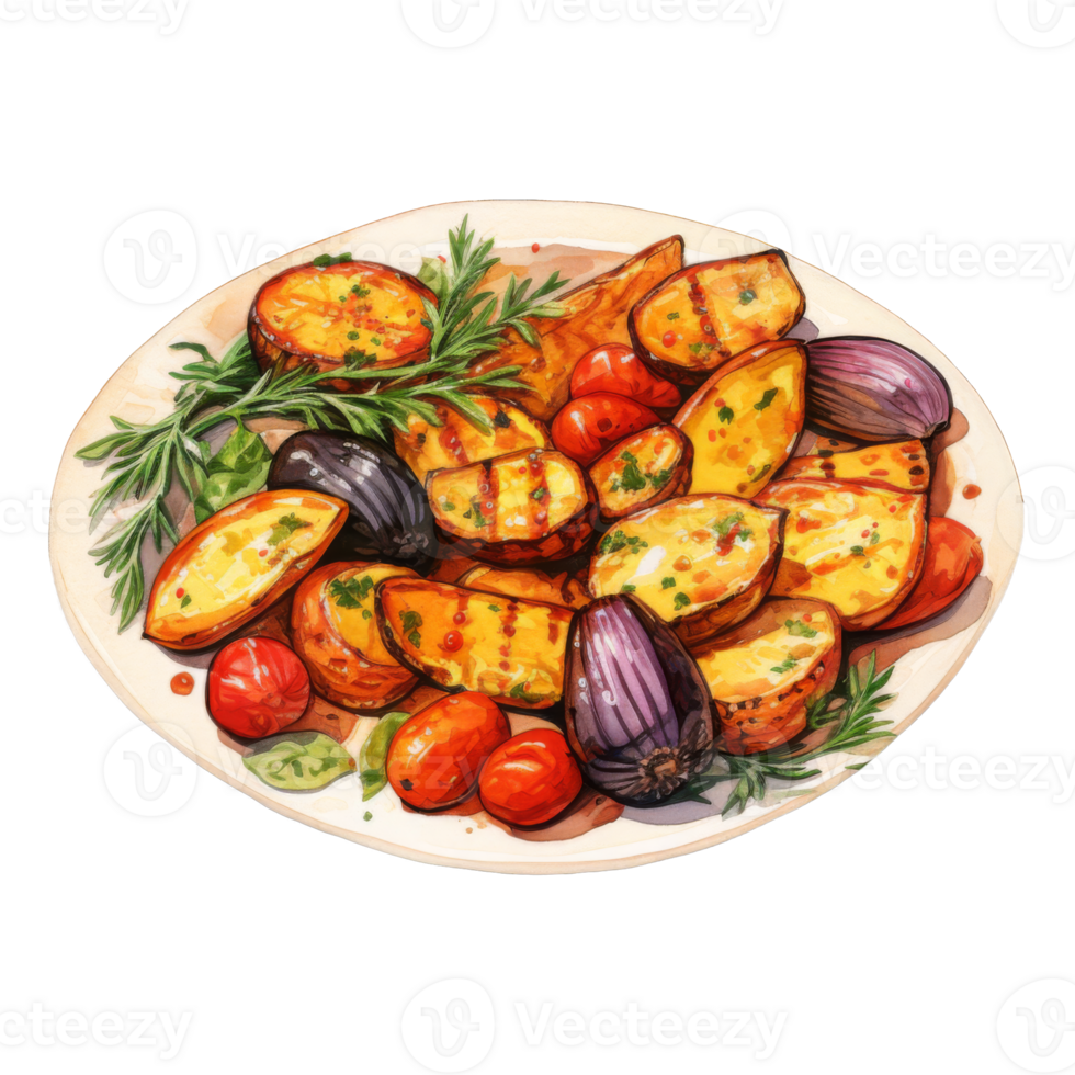 Grilled Potato and Vegetable Medley on a Plate png