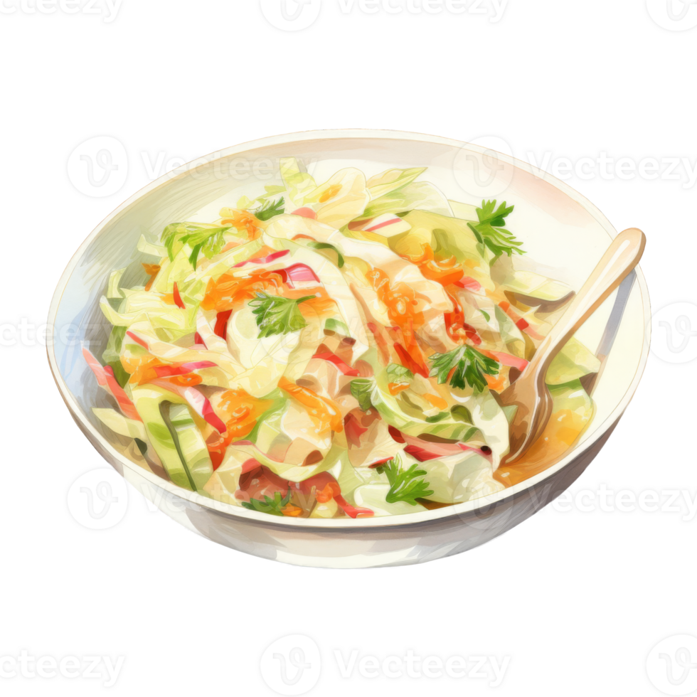 Vibrant Vegetable Salad in a White Bowl with a Wooden Spoon png