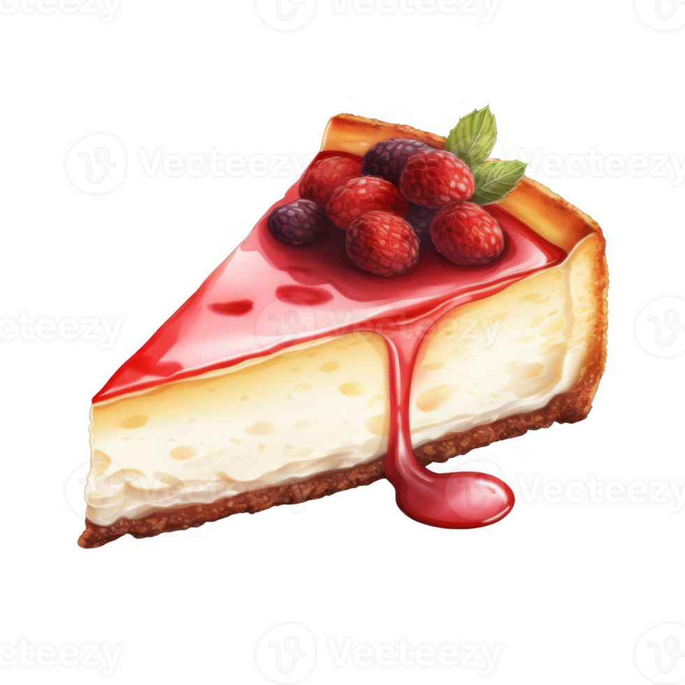 Raspberry and Blackberry Topped Cheesecake Slice with Glaze png
