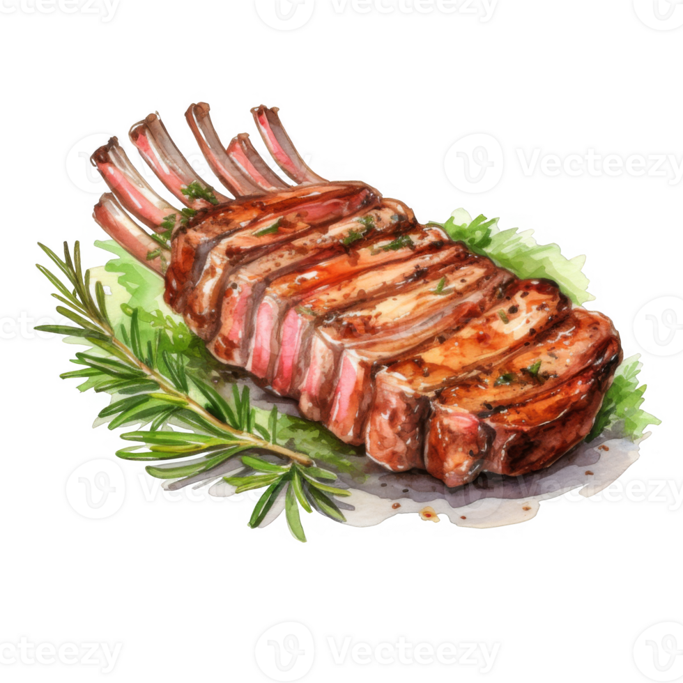 Grilled Lamb Chops with Rosemary on a Bed of Greens png