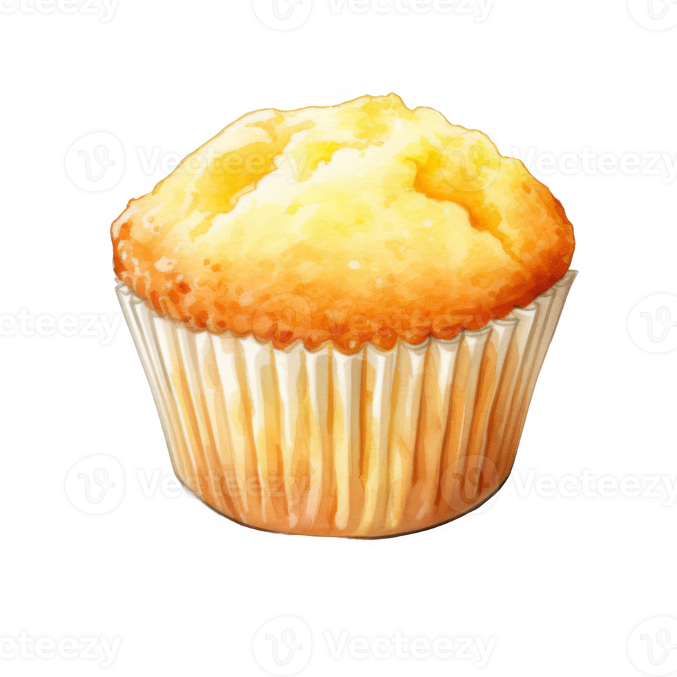 Watercolor Painting of a Golden-Brown Muffin in a Paper Liner png