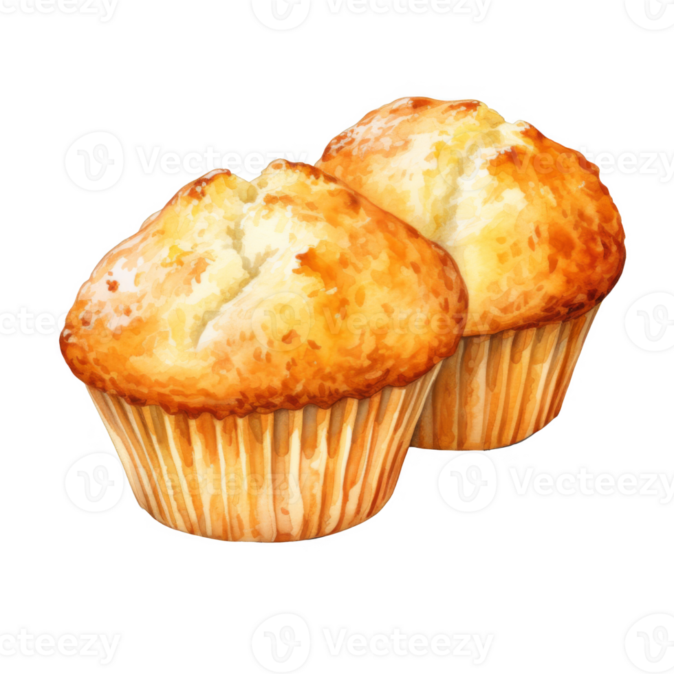 Two Golden-Brown Watercolor Muffins, Deliciously Baked and Ready to Eat png