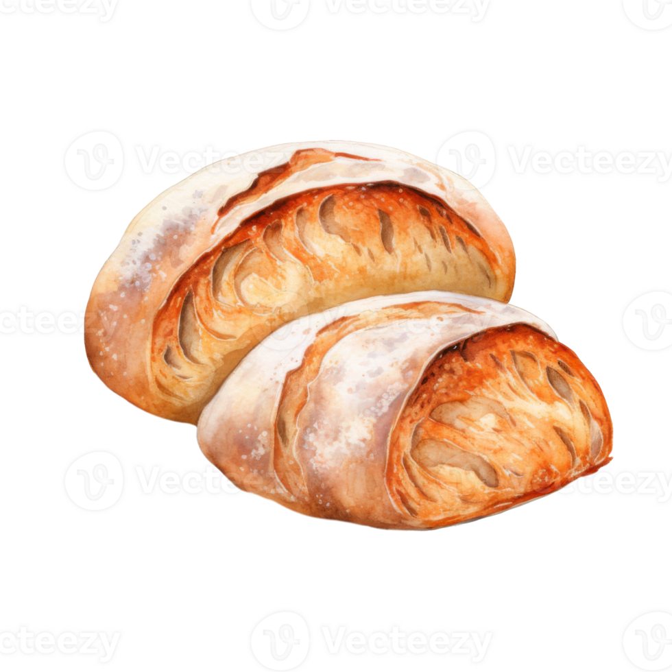 Watercolor Painting of Two Crusty Artisan Loaves of Bread png