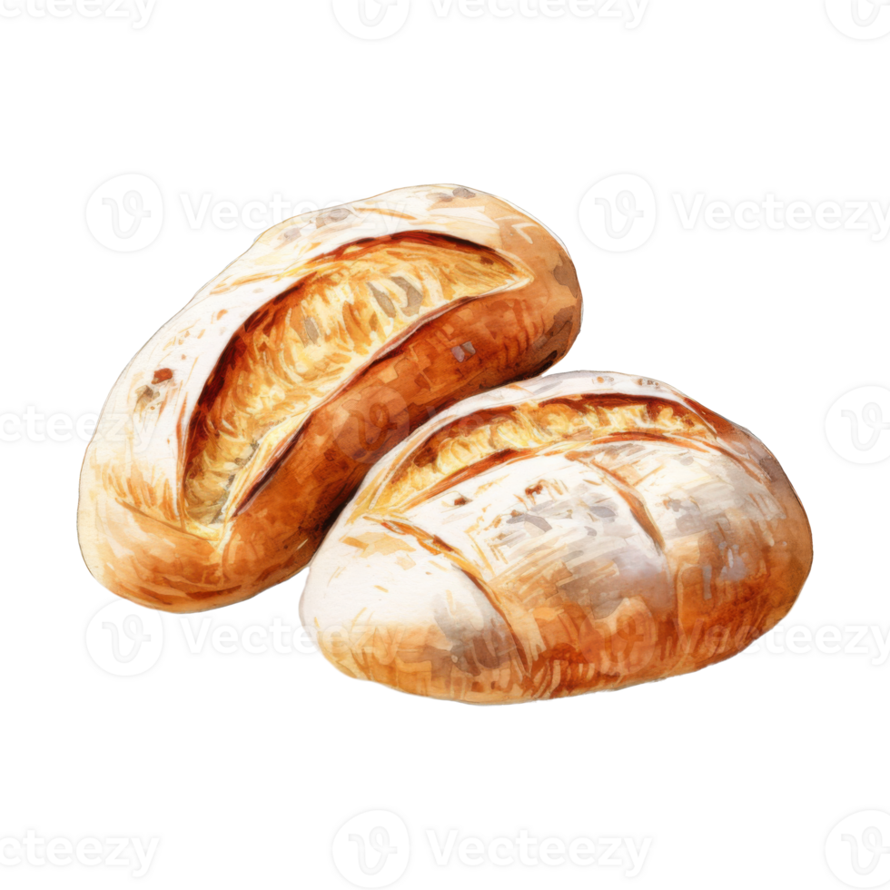 Watercolor Painting of Two Crusty Artisan Loaves of Bread png