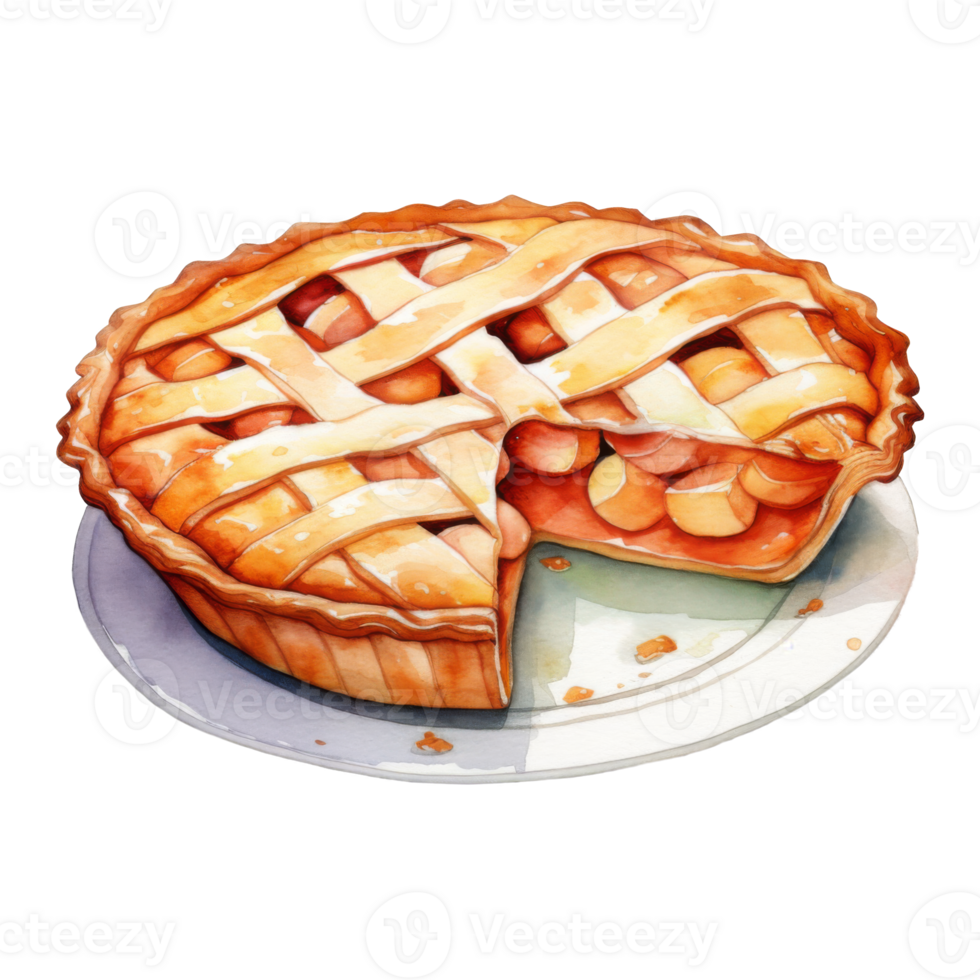 A Watercolor Painting of a Delicious Peach Pie, Served on a Plate png