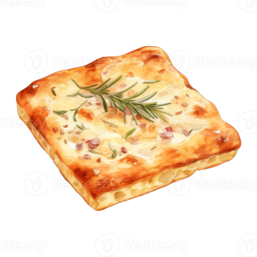 Rosemary and Garlic-Infused Flatbread, Artistically Rendered in Watercolor png