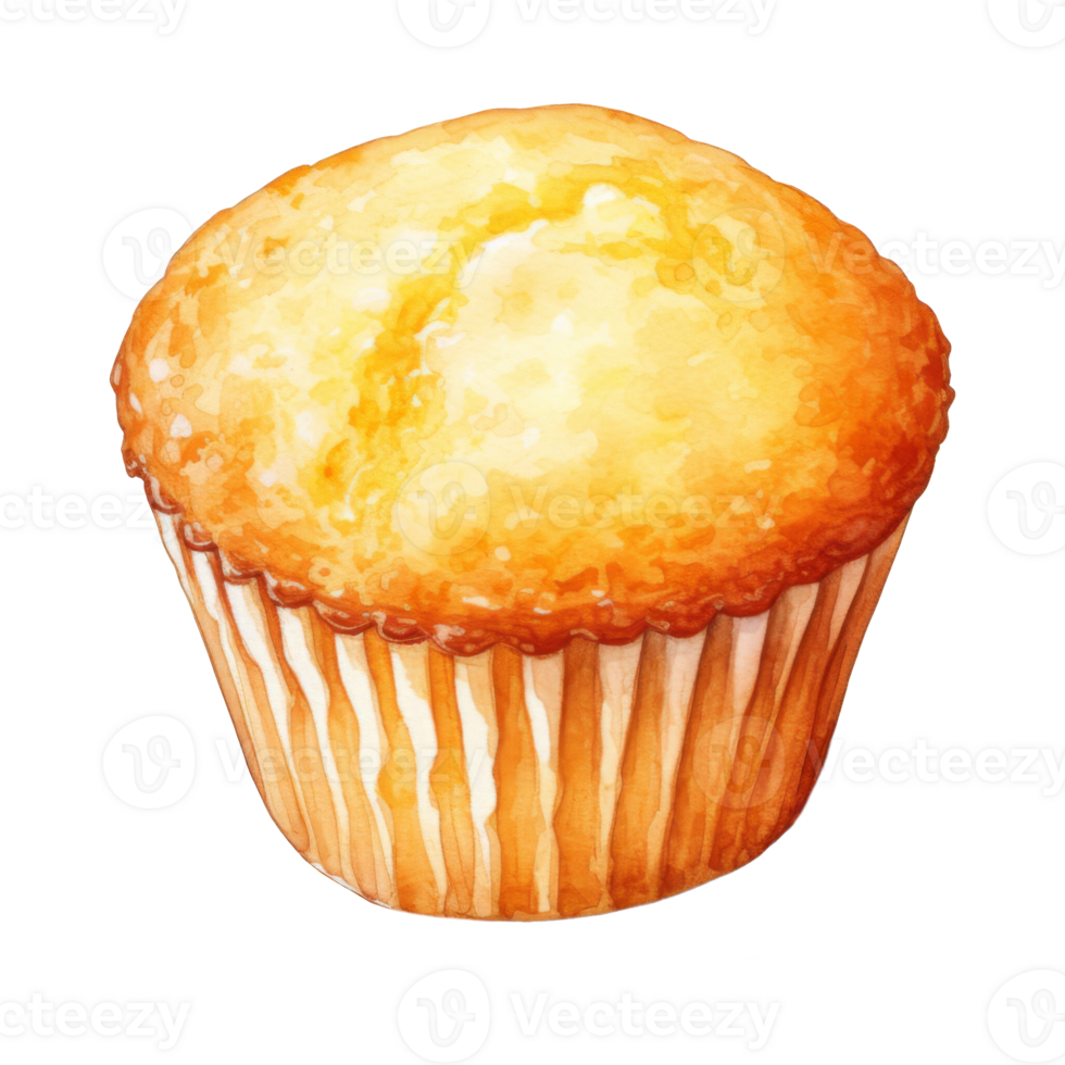 Watercolor Painting of a Golden-Brown Muffin in a Paper Liner png