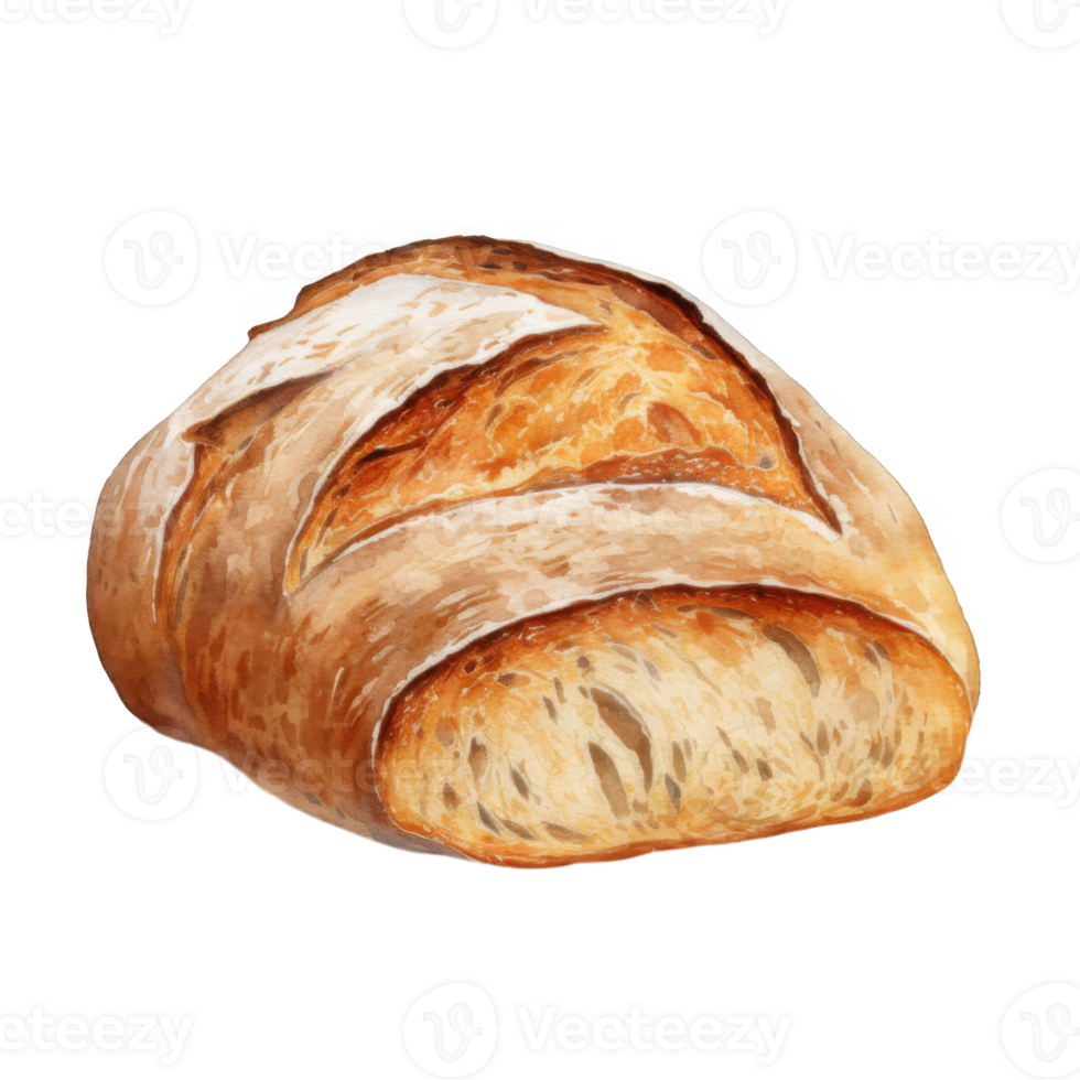 Watercolor Painting of a Crusty, Golden-Brown Artisan Loaf of Bread png