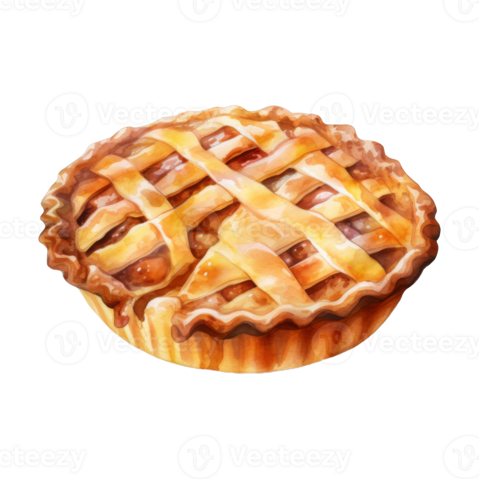 A watercolor painting of a delicious apple pie with a lattice crust. png