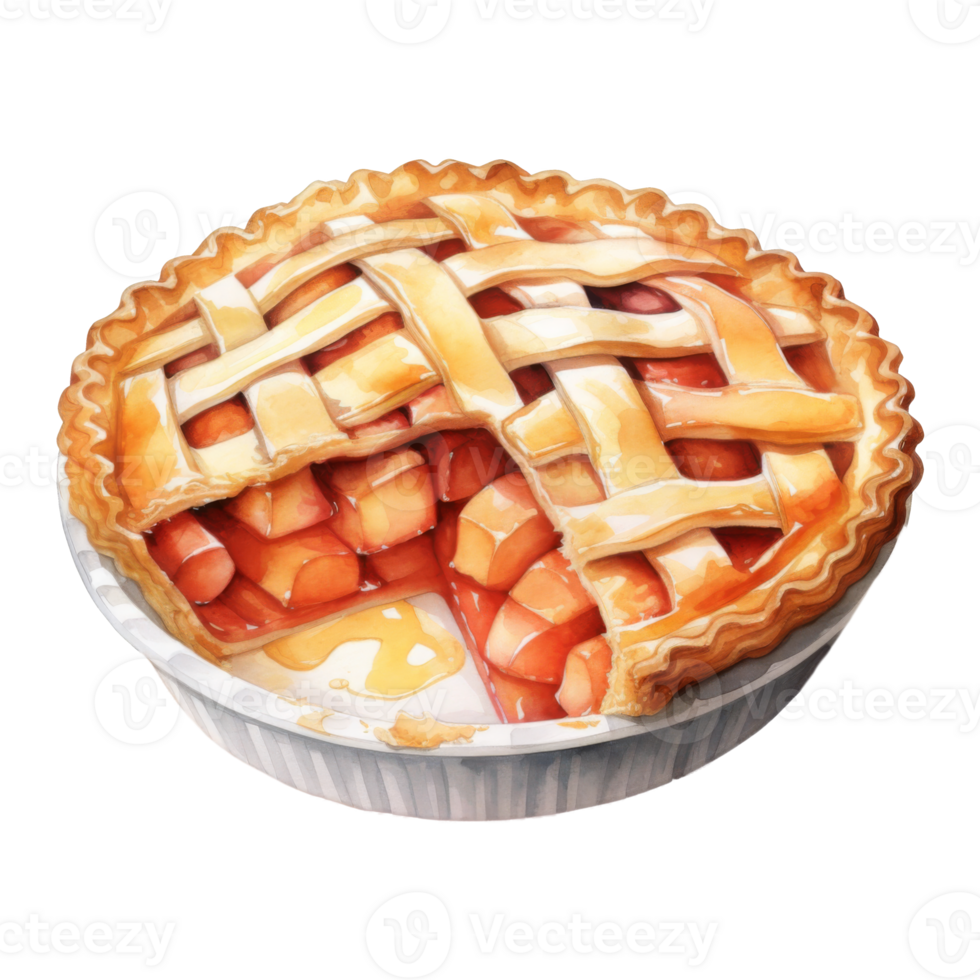 A Watercolor Painting of a Delicious Peach Pie with a Lattice Crust png