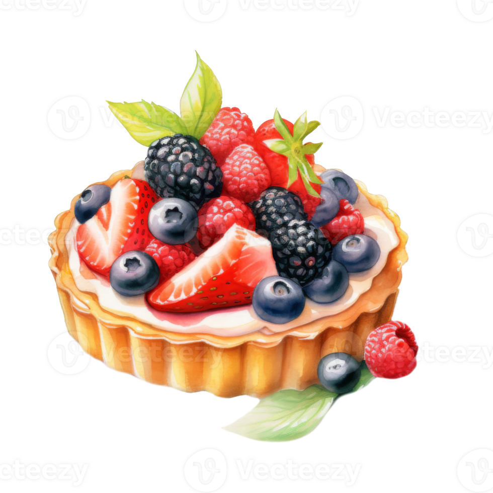 A delectable berry tart with strawberries, raspberries, blueberries, and blackberries. png