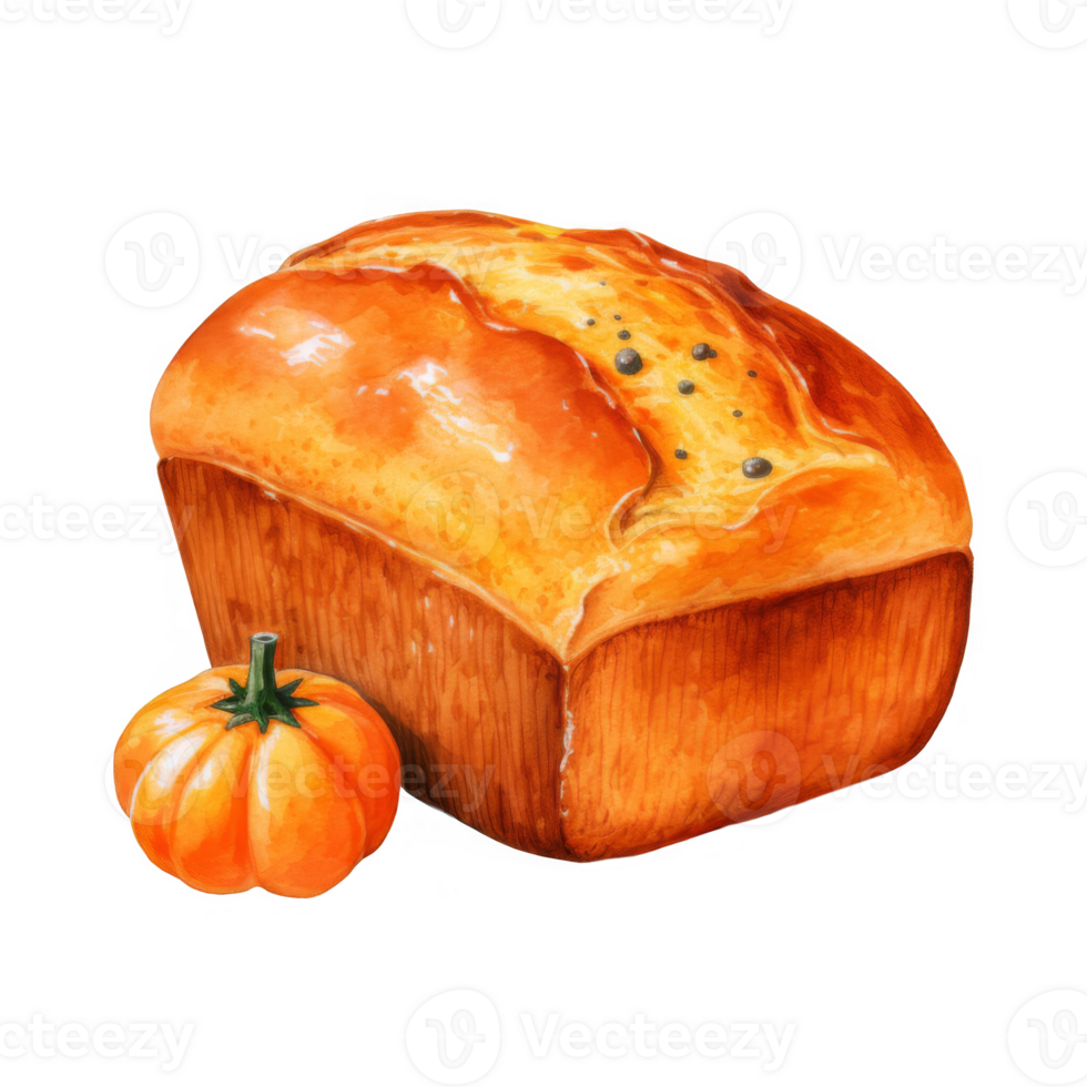 Watercolor Painting of Pumpkin Bread and Small Pumpkin png
