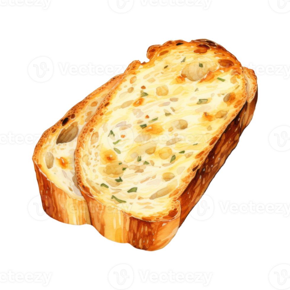 Watercolor Painting of Two Slices of Buttery Garlic Bread png
