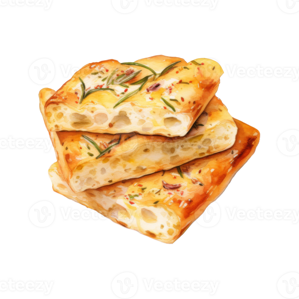 Rosemary and Olive-Topped Focaccia Bread Slices Stacked png