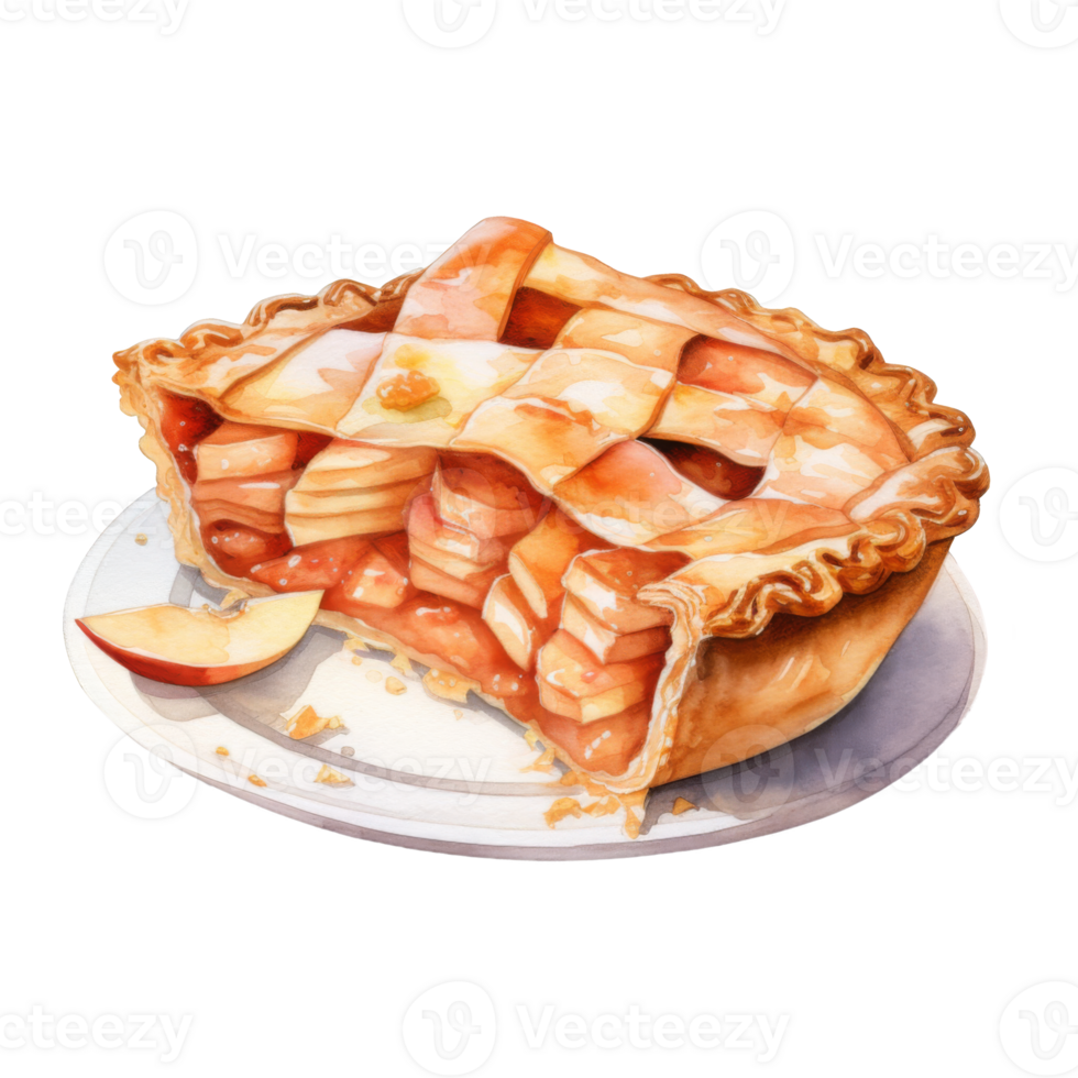 A delectable slice of lattice-topped apple pie, served on a plate. png