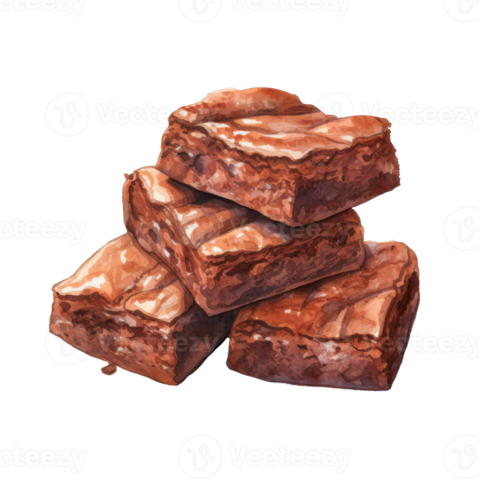 Watercolor Painting of a Stack of Four Delicious Brownies png
