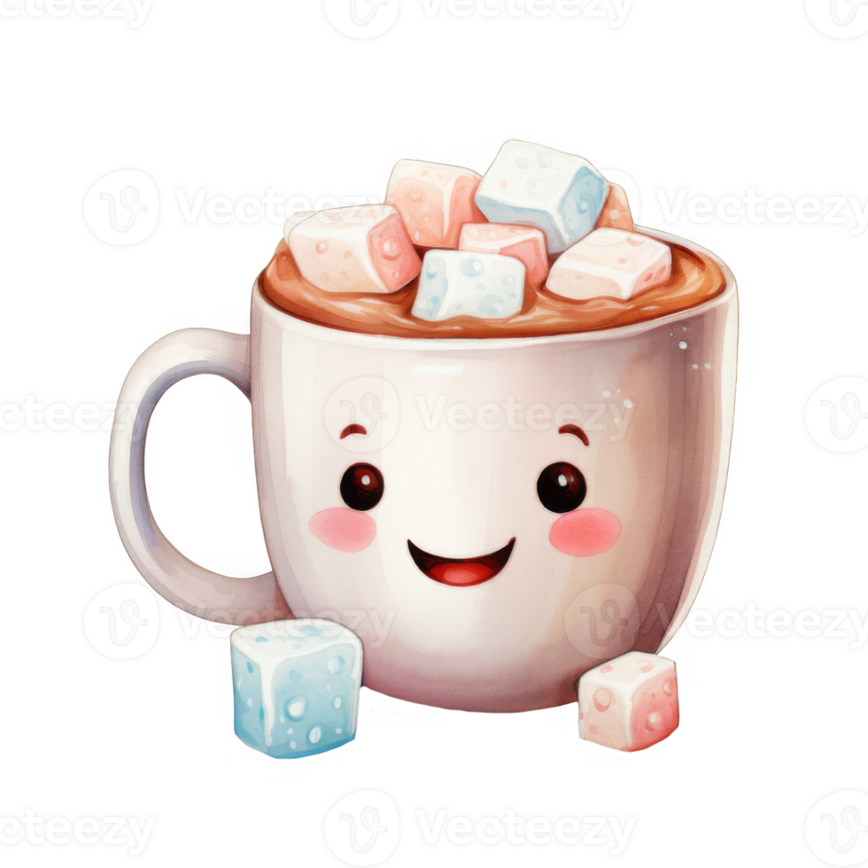 Cheerful Mug Filled with Hot Chocolate and Marshmallows png
