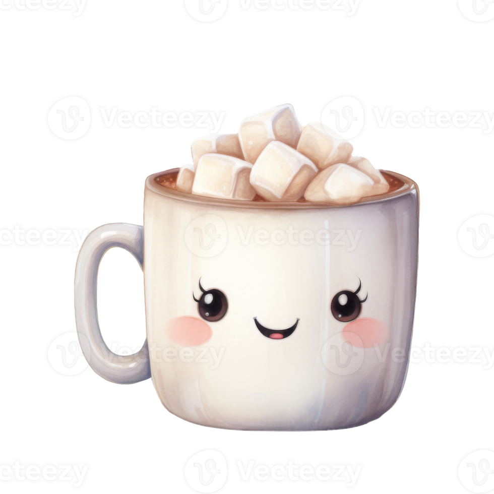 Happy Mug of Hot Cocoa Topped with Marshmallows png