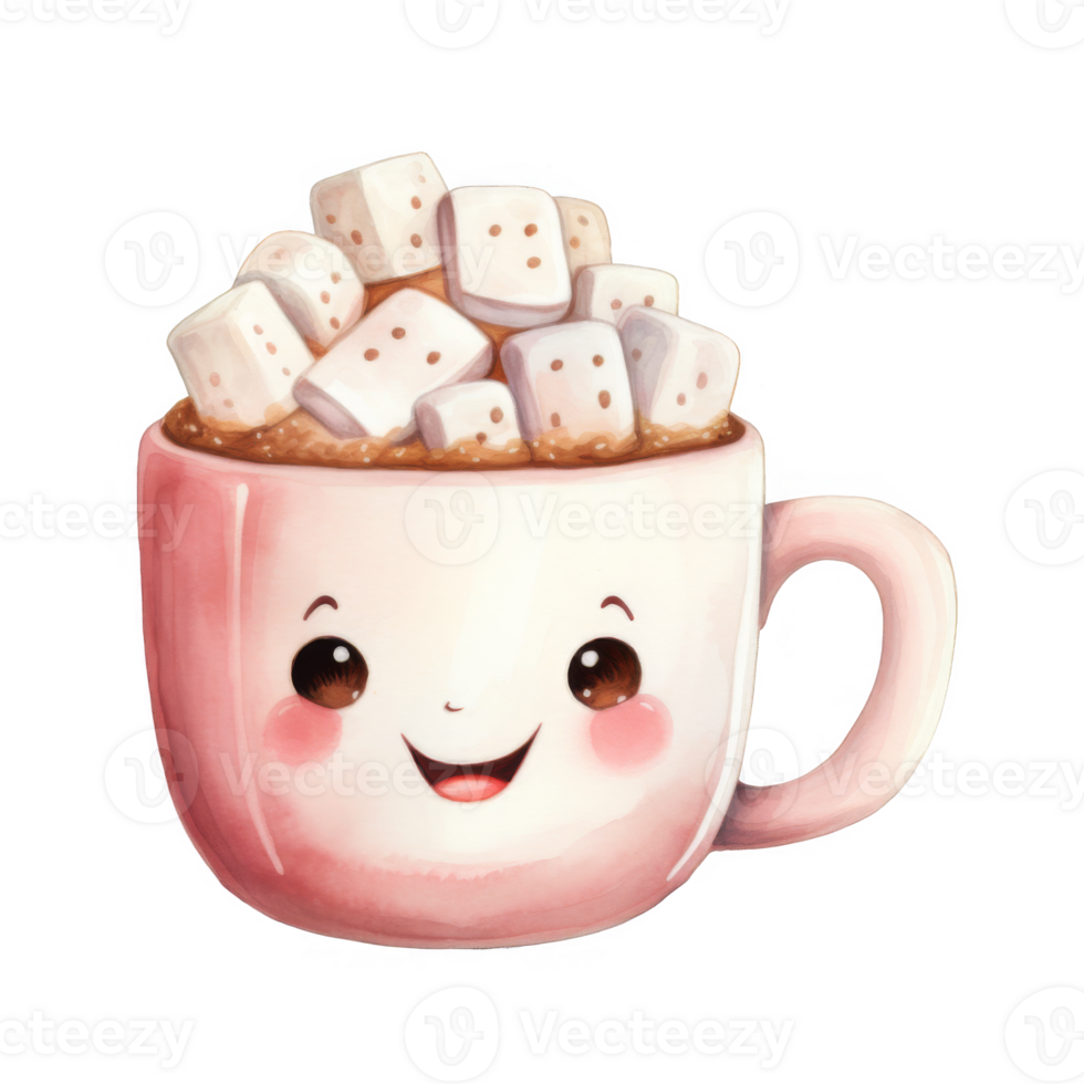 Happy Mug of Hot Chocolate Topped with Marshmallows png